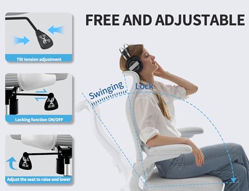 Image of TRALT Office Chair Ergonomic Desk Chair - Gaming Chair with Lumbar Support | 330 LBS Home Office Desk Chairs , Reading Chair with Flip-up Armrests, Comfortable Computer Chairs (1, White)