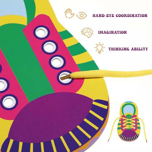 Image of LUOZZY 10 Sets Shoe Trying Practice for Kids Shoelace Threading Teaching Toys Learn to Tie Shoelaces Toy Fine Motor Skills Toy Threading Game for Kids, Random Color (Pack of 2)