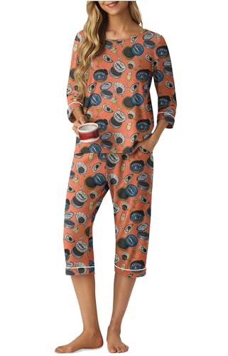 Image of PrinStory Womens Pajama Sets Capri Pjs Soft Lounge Sets XS-4XL