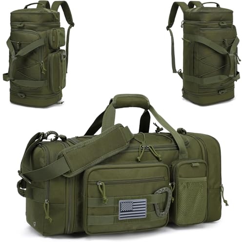TONRUYN 3 in 1 Tactical Gym Bag Backpack for Men 40-45L Expandable Travel Duffle Bag for Women Military Sport Duffel Bags Weekend Overnight with Shoe Compartment & Wet Pocket for Fitness, Green