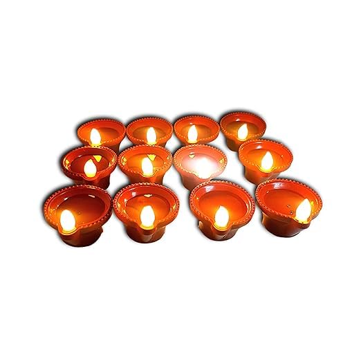 BIGXEN Water Sensor Led Diyas Candle with Water Sensing Technology E-Diya, Smoke Less, fire Less, Safe, Warm Orange Lights, for Home Decor, Festivals Decoration (12pc)