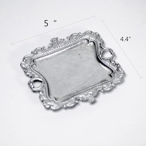 Image of Funly mee Antique Trinket Dish Vintage Metal Jewelry Tray, Ring Holder (Sliver, S)