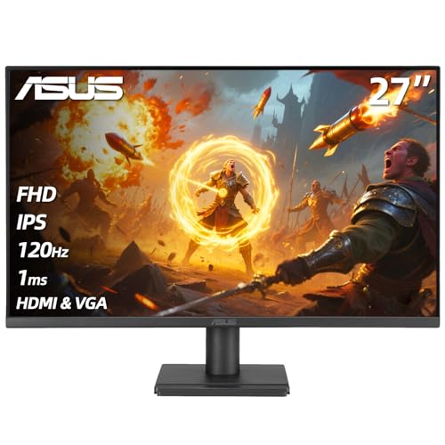 Image of ASUS 27 inch FHD Gaming Office Monitor, 120Hz, 1ms, Eye Care Monitor - IPS, 99% sRGB, Frameless, Adaptive-Sync, HDMI, VGA, Low Blue Light, Flicker Free, Tilt, Wall Mountable, Black