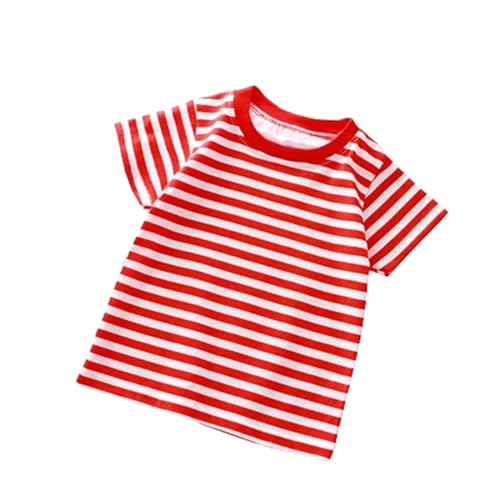 XINYUNZU Jungen T-Shirt Baumwolle Shirt Gestreift Mode Casual Tee Shirt Boys Top Sommer Oberteile Kurzarm Regular Fit Sportshirt T-Shirts für Kinder Sale Rot 2 Jahre