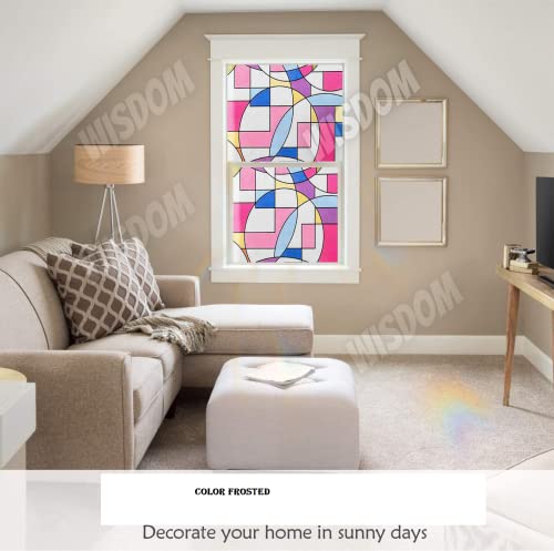 Image of WISDOM Privacy Window Film Frosted Glass Film Static Cling Glass Film No Glue Anti-UV Window Sticker Non Adhesive for Privacy Office Meeting Room Bathroom Living Room (Geometry Pattern, 24 x 240)