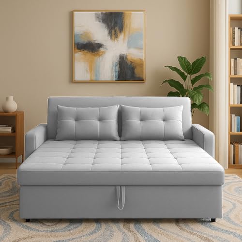 Image of Emilio 2-Seater Sofa Cum Bed for Living Room, Office & Home | Premium Fabric Pull-Out Sofa Set with 1 Year Warranty | Space Saving Convertible Sleeper | Grey Colour
