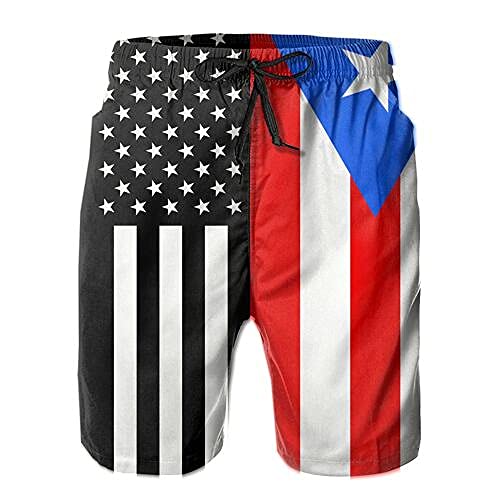 USA Puerto Rico Flag Men's Swim Trunks Beach Shorts Board Shorts with Pockets