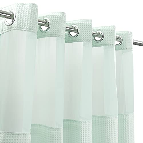 River Dream Green Light Fabric Shower Curtain Set, Cotton Blend, Waffle Weave, With Snap In Replacement Liner，71 X 74 Inches #TOP2