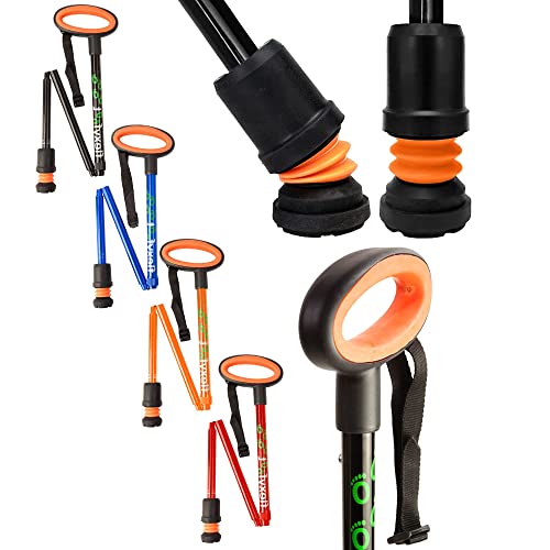 Flexyfoot Shock Absorbing Oval Handle Folding Walking Stick - Improved Comfort, Improved Safety, Improved Grip – Colour: Black