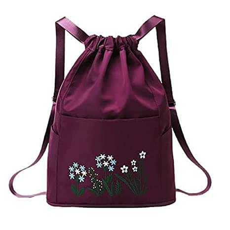 Women's Drawstring Backpack Lightweight Casual Daypack with Floral Embroidery Design, Water-Resistant Travel Gym School Bag-image-43