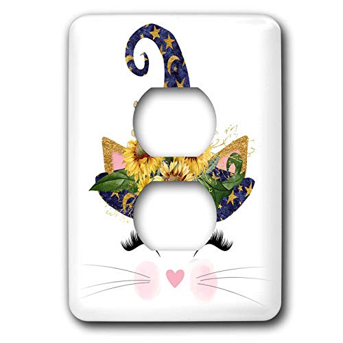 3dRose Cute Glam Halloween Cat Face Illustration - Light Switch Covers (lsp_325448_6)