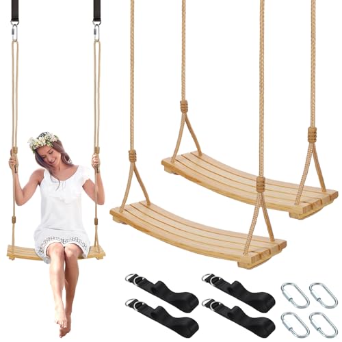 Hollowfly 2 Pcs Wood Swing Seat Carbonized Hanging Wood