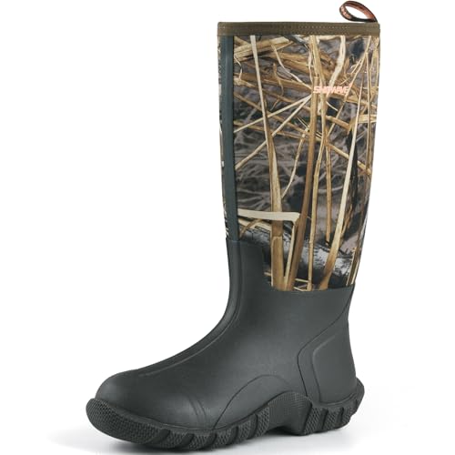 Showave Rubber Boots for Men Insulated Rain Boots Men Neoprene Waterproof Boot Mud Hunting Boot for Gardening Working Farming(Camo