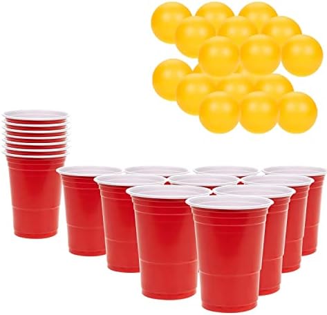 KEPLIN Plastic Party Cup & Ball Game  48pcs Set | Reusable Red Cups and Ping Pong Balls | Fun Adult American Game | Suitable for Bachelor Parties, BBQ, Birthday, Halloween and Christmas Parties, etc