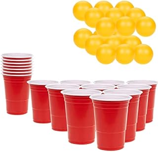 KEPLIN Plastic Party Cup & Ball Game  48pcs Set | Reusable Red Cups and Ping Pong Balls | Fun Adult American Game | Suitable for Bachelor Parties, BBQ, Birthday, Halloween and Christmas Parties, etc