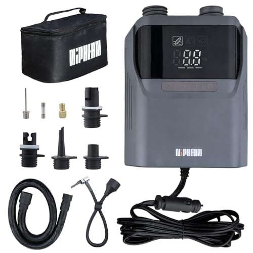 Niphean Luftpumpe, SUP Pumpe mit (Extra Langem) DC-Ladekabel, 50 PSI Stand up Paddle Pumpe mit Auto-Abschaltung, 12v Pumpe für Aufblasen&Entleeren, Elektrische Luftpumpe für Matratze, Reifen