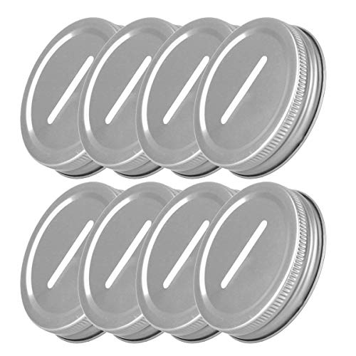 CHICTRY 8Pcs Coin Slot Bank Lid Inserts Stainless Steel Polished Rust Resistant Mason Jar Canning Jars Lid Change Bill Storage Jars Lid Silver 70mm