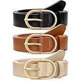 JASGOOD 3 Pack Women's Leather Belt with Gold Buckle Ladies Waist Belts for Jeans & Pants (Black/Brown/Beige) - Size M