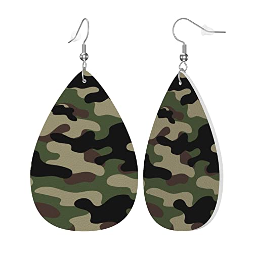 Green Brown Camouflage Print Faux Leather Teardrop Earrings for Women Drop Dangle Earrings Gift2