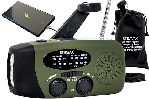 STRAVAK – Radio d’Urgence et de Survie Solaire à Dynamo, Lampe Torche LED Puissante, Batterie 2000 mAh USB-C, Alarme de Détresse, Chargeur de...