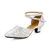 TRIWORIAE-Damen Latein Tanzschuhe Salsa Glitzer Bachata Schuhe Damen Hochzeit Tanzende Schuhe Silber 40