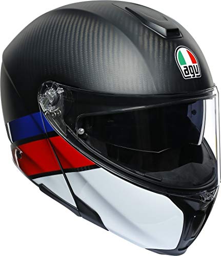 AGV Sportmodular Casco de Moto, Adultos Unisex, Capa de carbón/Rojo/Azul, L