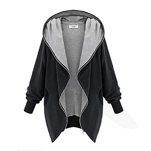 WuyiMC Women Casual Zip up Plus Size Cotton Hoodies Tunic Sweatshirt Long Hoodie Jacket (XL, Black)