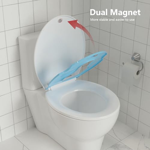 Toilet Seat Round,Toilet Seat with Toddler Seat Built in, Potty Training Toilet Seat Round Fits Both Adult and Child, with Soft Close, Easy Install and Clean - Round White and Blue