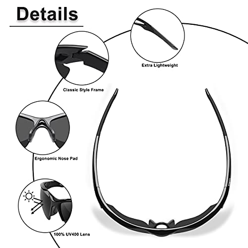 BONDDI Lunette de Soleil Sport Polarisée, Lunettes de Cyclisme Homme Femme pour Cyclisme, Conduite, Golf, Ski, Pêche et Course à Pied avec Protection UV400 et Monture TR90 Incassable - Image 5