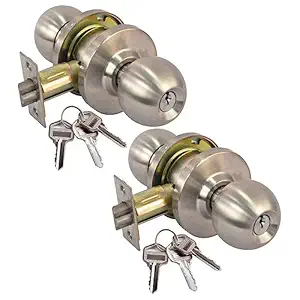 Shoppingekart Stainless Steel Material Design Door knobs Locks Tubular Handle Lock for Bedroom Living Room Bathroom (Door Thickness 35-50mm) (Matt Finish) (Pack of 2)