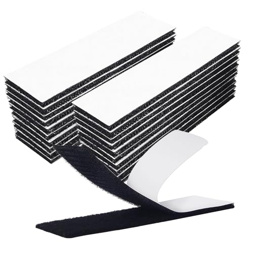 AMSGANK Feltro Adesivo Forte Biadesivo, 30 Pezzi 2.5 x 10 cm Nastro Adesivo a Strappo Autoadesivo Hook Loop Strip Tape per Cornici, Tappeti, Fissaggio, Fai Da Te (Nero)