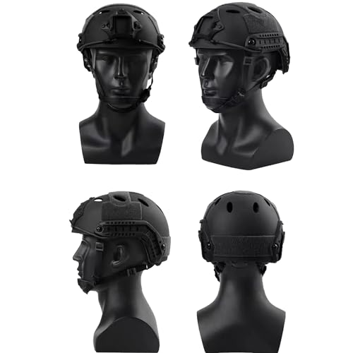 Tactical Helmet, Airsoft Army Military Style PJ Type Fast Helmet with NVG Mount Goggles for CQB Paintball (Adjust+BK)