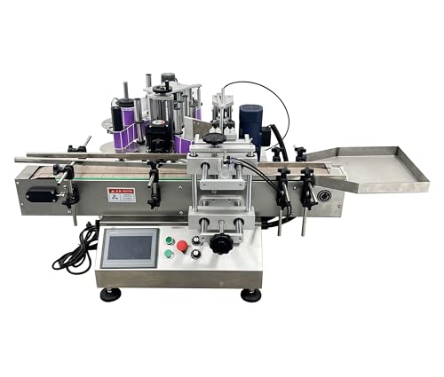 TECHTONGDA Automatic Round Bottle Labeling Machine with Printer Conveyor Bottle Diameter 0.78-4.72inch 360°Labeling for Paper Label Gold Label Silver Label Transparent Label