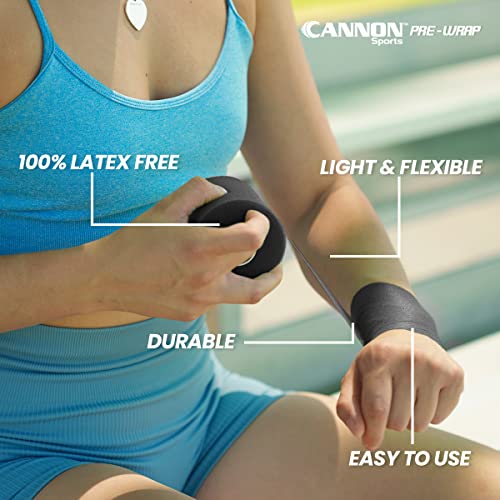 Cannon Sports Pre Wrap 30 yards-rol, atletische schuimband, voor enkel, polsen, knieën, ellebogen, haar, zwart - Afbeelding 3