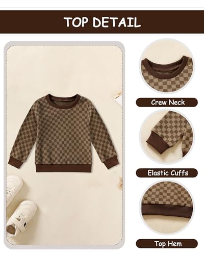 Toddler Boy Clothes Checkered Long Sleeve Sweatshirt + Pants 2Pcs Fall Winter Sweatsuit Set 1-6T3