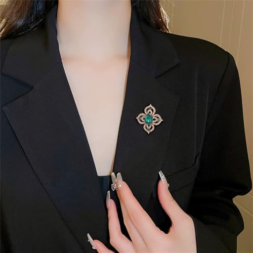 Image of Antique Crystal Brooch Pin for Women Men Vintage Rhinestone Art Deco Flower Clover Boho Victorian Brooches Lapel Pins Elegant Dress Accessories Wedding Birthday Jewelry