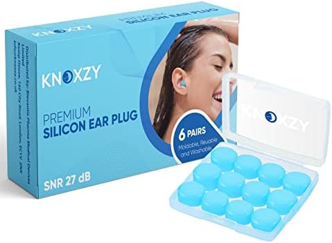 Knoxzy Silicone Ear Plugs for Sleeping Re-Usable Waterproof, SNR = 27dB Noise Cancelling Premium Moldable Ear Plugs for Sleeping, Travelling, Studying Noise Reduction