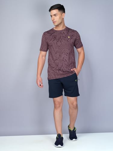 Image of TECHNOSPORT Men Polyester Regular Fit Half Sleeve Jacquard T-Shirt with Double Cool, Quick Dry & Anti Microbial for Sports, Running & Casual Use