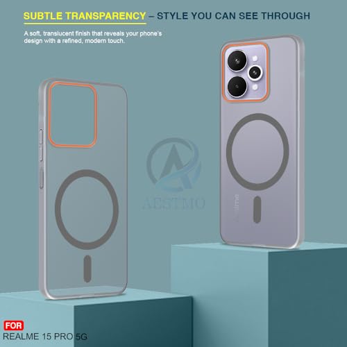 Image of AESTMO Realme 15 5G / 15 Pro 5G Back Cover | Slim Hard Shell | Matte Frosted Hard Back Translucent Back Cover for Realme 15 5G / 15 Pro 5G (Compatible with MagSafe Accessories, Grey)