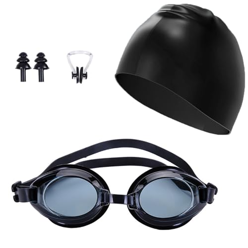 SNZ Gafas Natación Adultos 4 Piezas con Gorro - Antivaho Permanente y UV400, Material de Silicona Suave Ajustable para Hombre/Mujer, Incluye Tapones y Clip Nasal