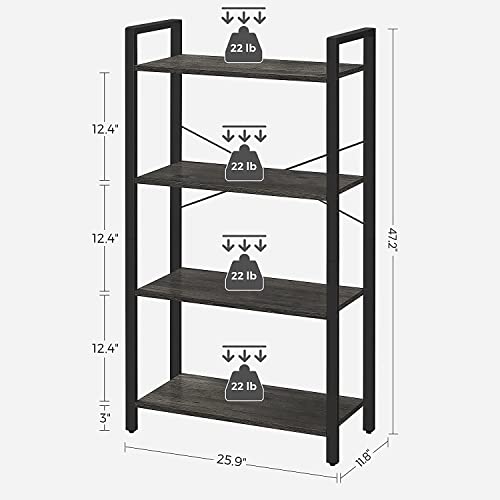 Vasagle Bookshelf, 4-Tier Shelving Unit, Bookcase, Book Shelf, 11.8 X 25.9 X 47.2 Inches, For Home Office, Living Room, Charcoal Gray + Black #TOP2