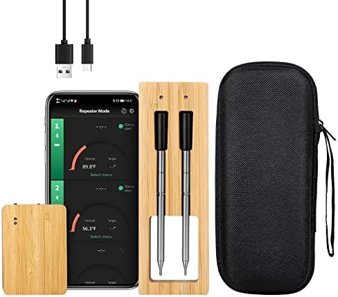 Wireless Meat Thermometer Smart Meat Thermometer for Grilling and Smoking Bluetooth 260ft Range Digital APP Control Cooking Thermometer for Oven/Grill/Kitchen/BBQ/Rotisserie, 2 Probes