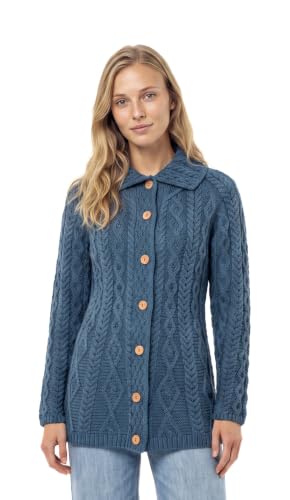 Image of Aran Woollen Mills Ladies Flared Cardigan with Diamond Stitch Pattern - 100% Supersoft Merino Wool - Made in Ireland