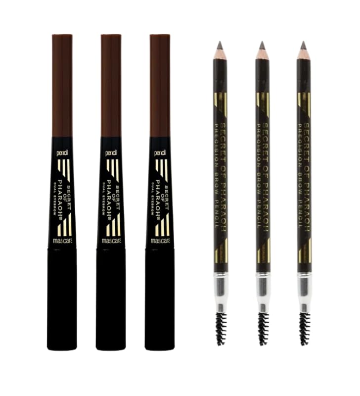 Eyebrow Pencils For Women– 3x SECRET OF PHARAOH Dual Eyebrow Natural Espresso Bundle With 3x Precision Brow Pencil – Espresso by EBIN NEW YORK– Defines and Sets Brows– Gift Set (6 Items)