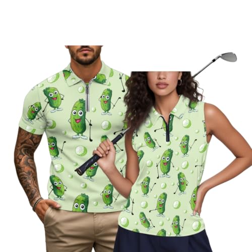 Couples Pickle Cartoon Golf Shirts