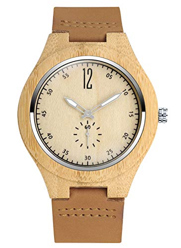 SUPBRO Reloj Unisex para Hombre Reloj de Madera para Hombre, Reloj de Cuarzo Banda de Cuer