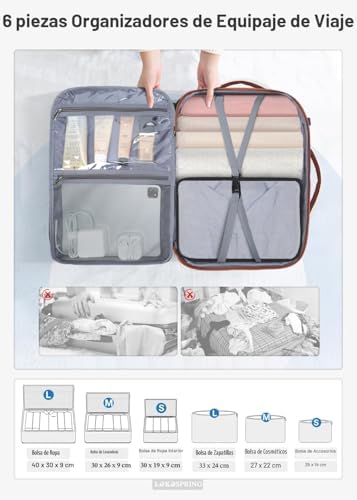 Miniatura 4 de Lekespring Mochila De Equipaje De Mano 40 X 20 X 25 Cm Para Ryanair, Mochila De Viaje Con 6 Cubos De Embalaje, Bolsa De Cabina Para Avión, Negocios, Trabajo, Fin De Semana Y Viaje Corto, L: 40x20x25