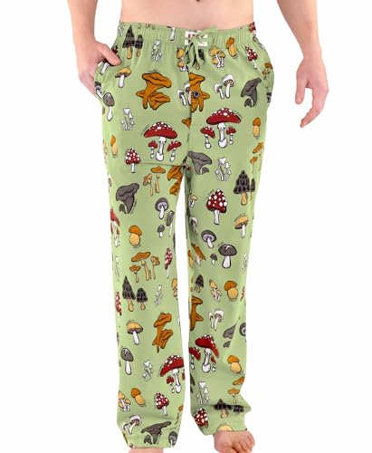 Lazy One Novelty Mens Pajama Pants Funny Pajama Bottoms for Men 100% Cotton PJ Pants with Pockets Funny Pajamas (Mushroom Large)