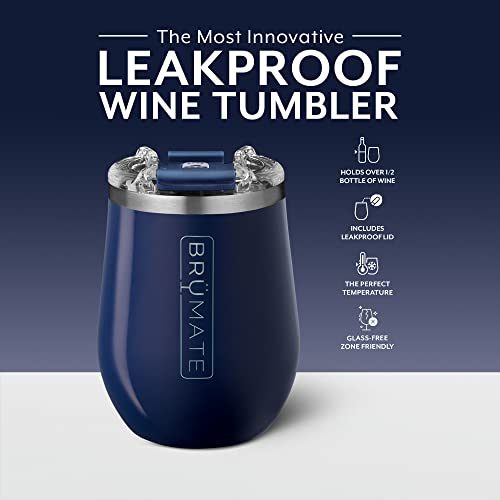 Brümate Uncork'd Xl Müv - 100% Leak-Proof 14Oz Insulated Wine Tumbler With Lid - Vacuum Insulated Stainless Steel Wine Glass - Perfect For Travel & Outdoors (Navy Blue) #TOP1