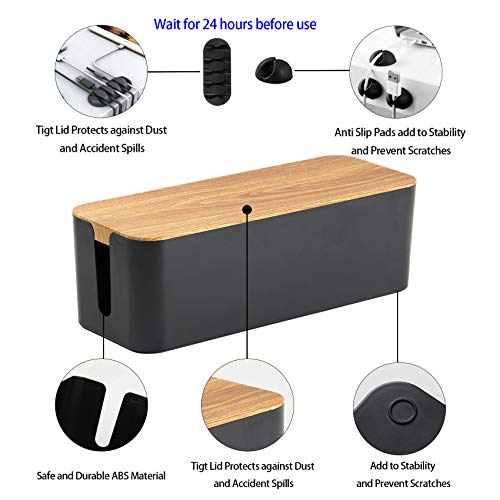 Cable Management Box 3 Pack with 16 Cable Clips SetLarge & Medium & Small Wooden Style Cable